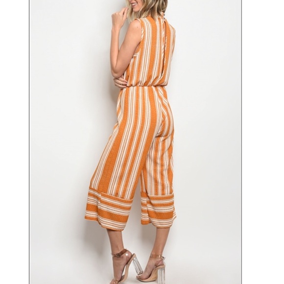 LAST 1: Ivory and Mustard Jumpsuit w/ Stripes - Picture 2 of 3